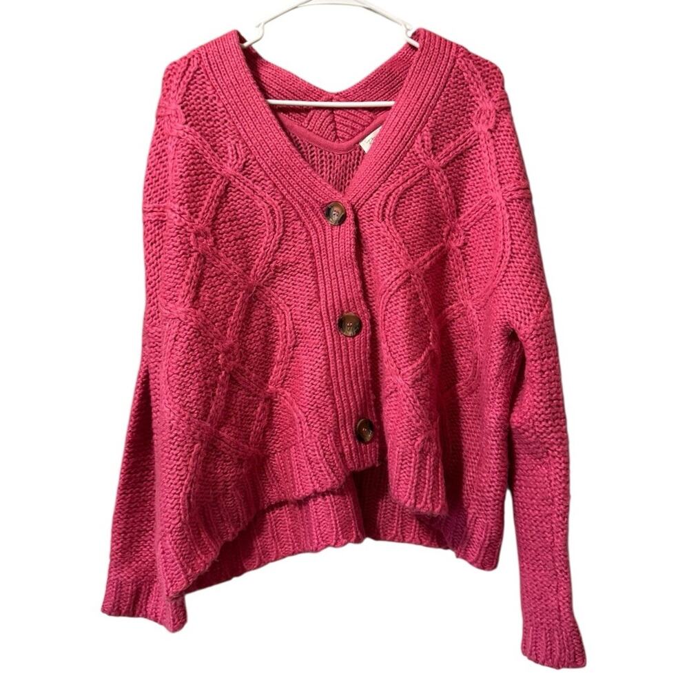 RD Style Women Size XL Chunky Knit Cardigan Sweater Button Cotton Blend Cottage